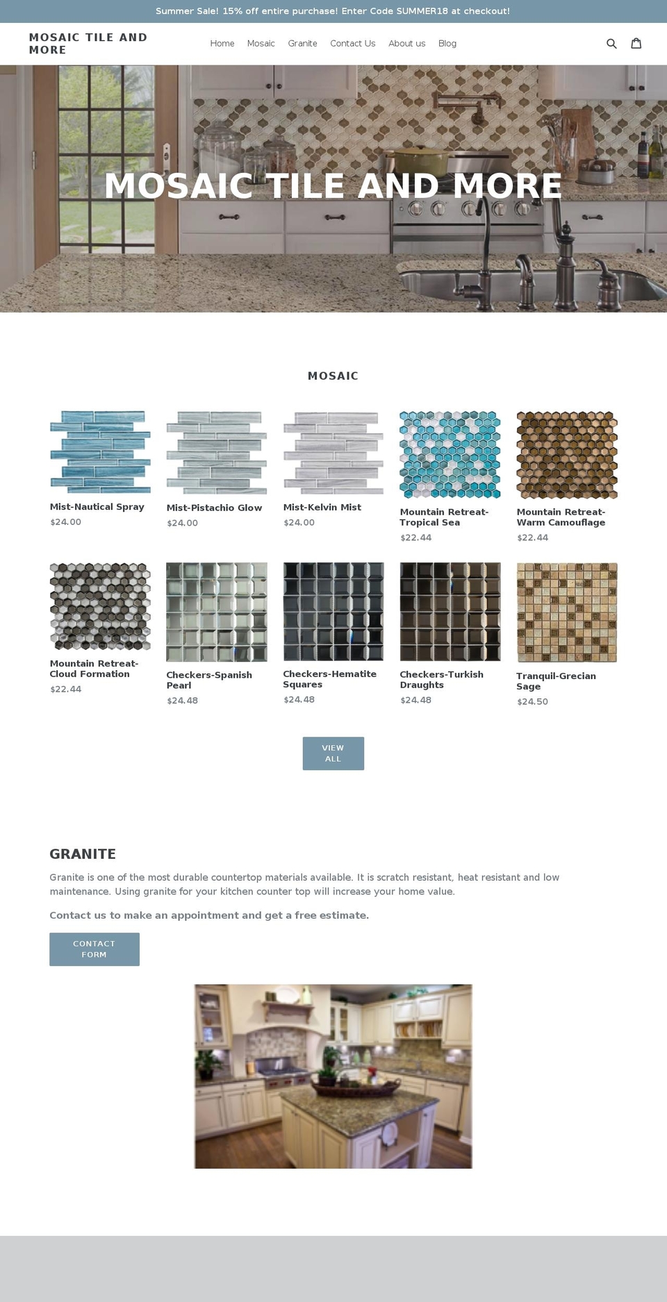 mosaictileandmore.com — Shopify storefront screenshot