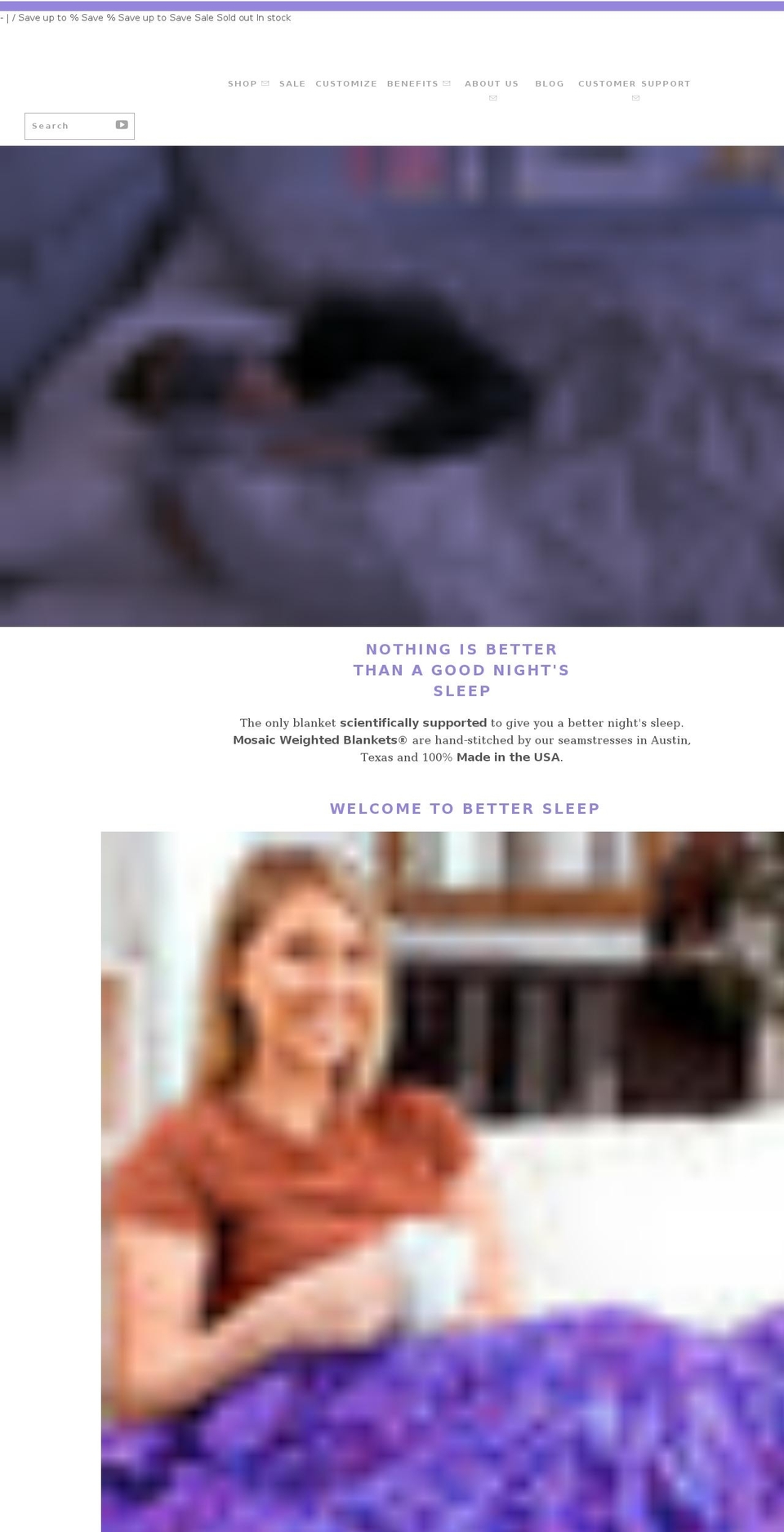 mosaicweightedblankets.com shopify website screenshot