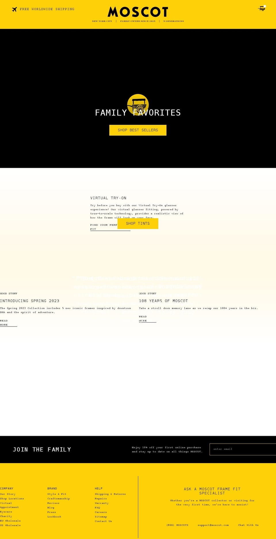moscot.myshopify.com shopify website screenshot