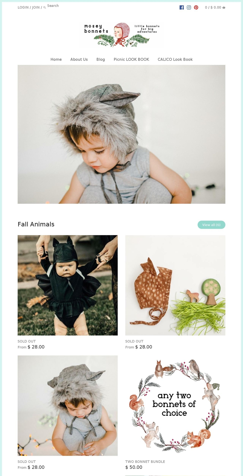 moseyhandmade.com — Shopify storefront screenshot