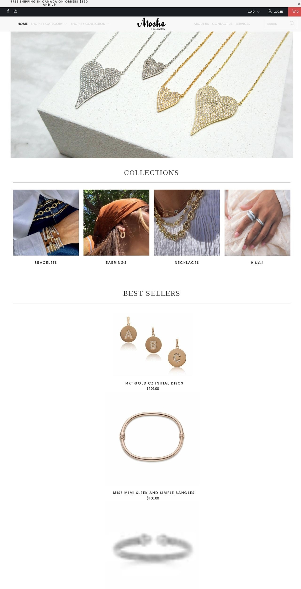 moshefinejewellery.com shopify website screenshot
