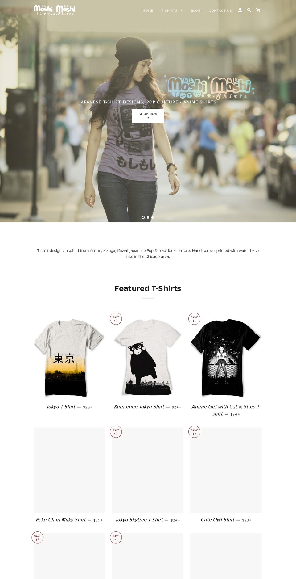 moshimoshishirts.com shopify website screenshot