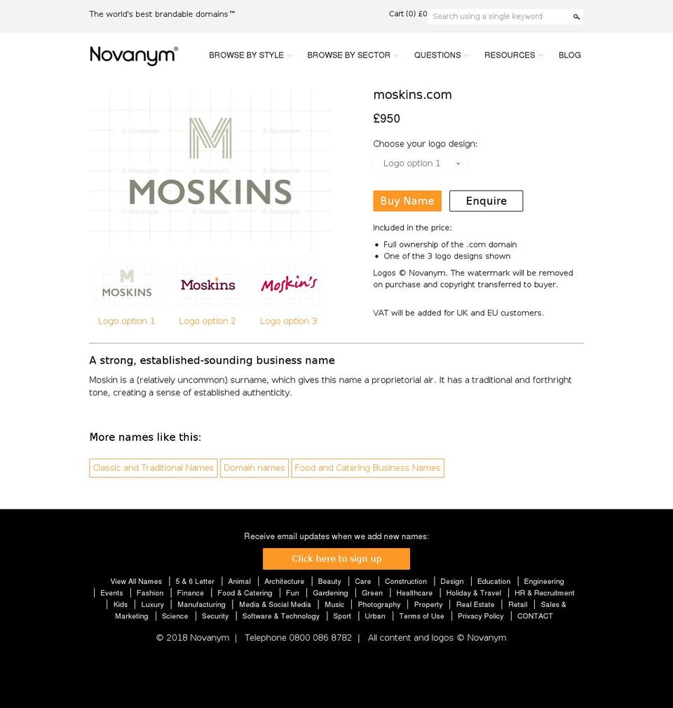 moskins.com — Shopify storefront screenshot