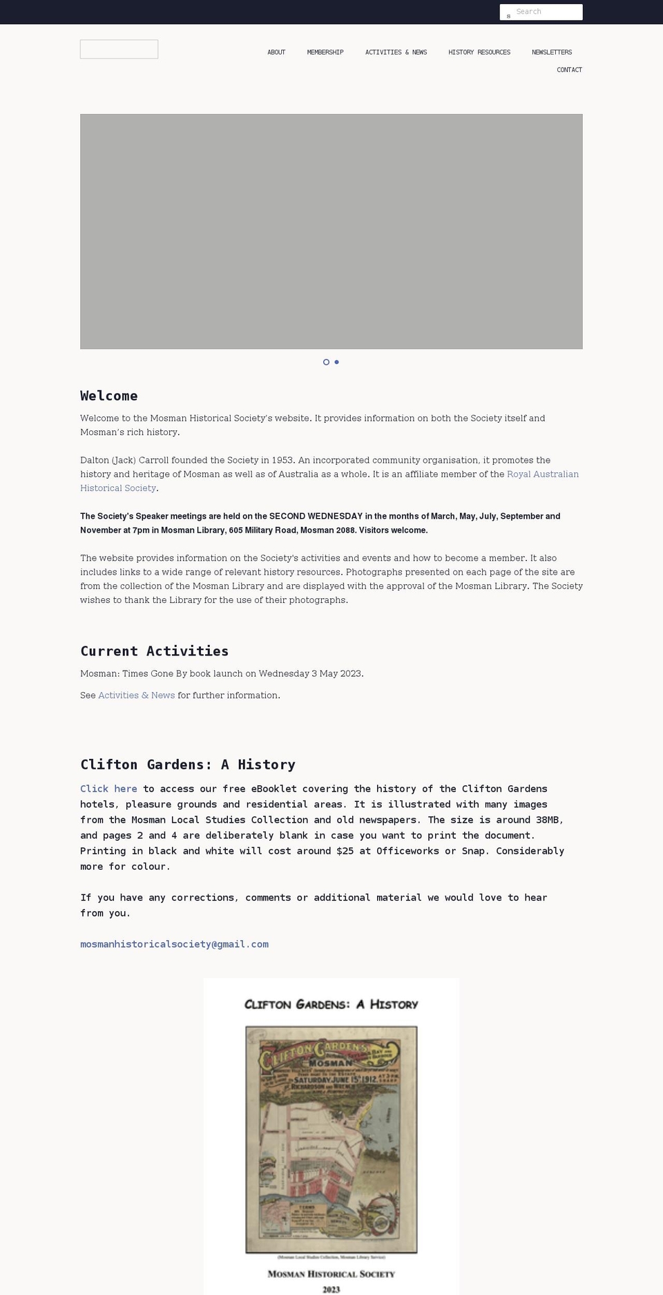 mosmanhistoricalsociety.org.au shopify website screenshot