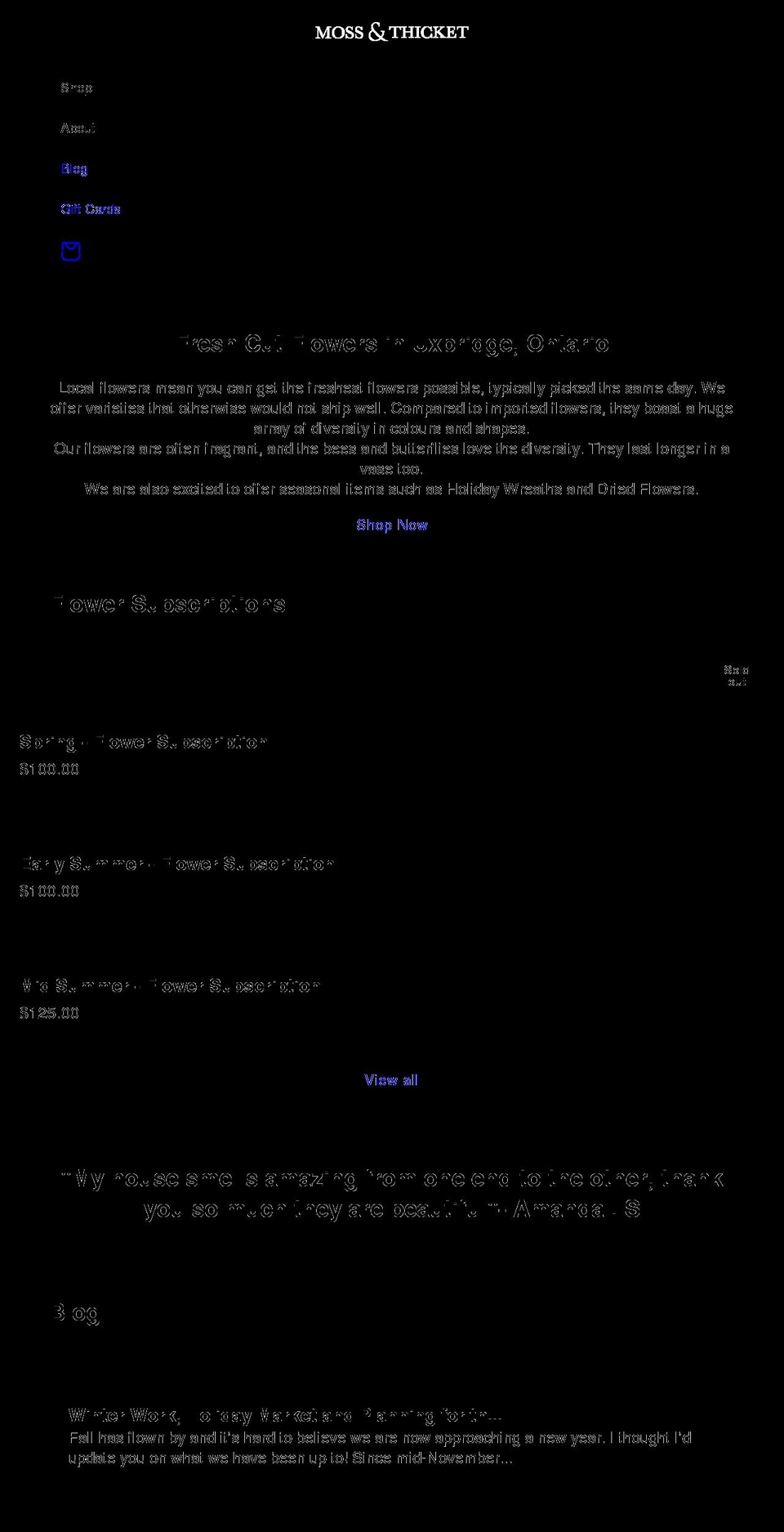mossandthicket.com shopify website screenshot