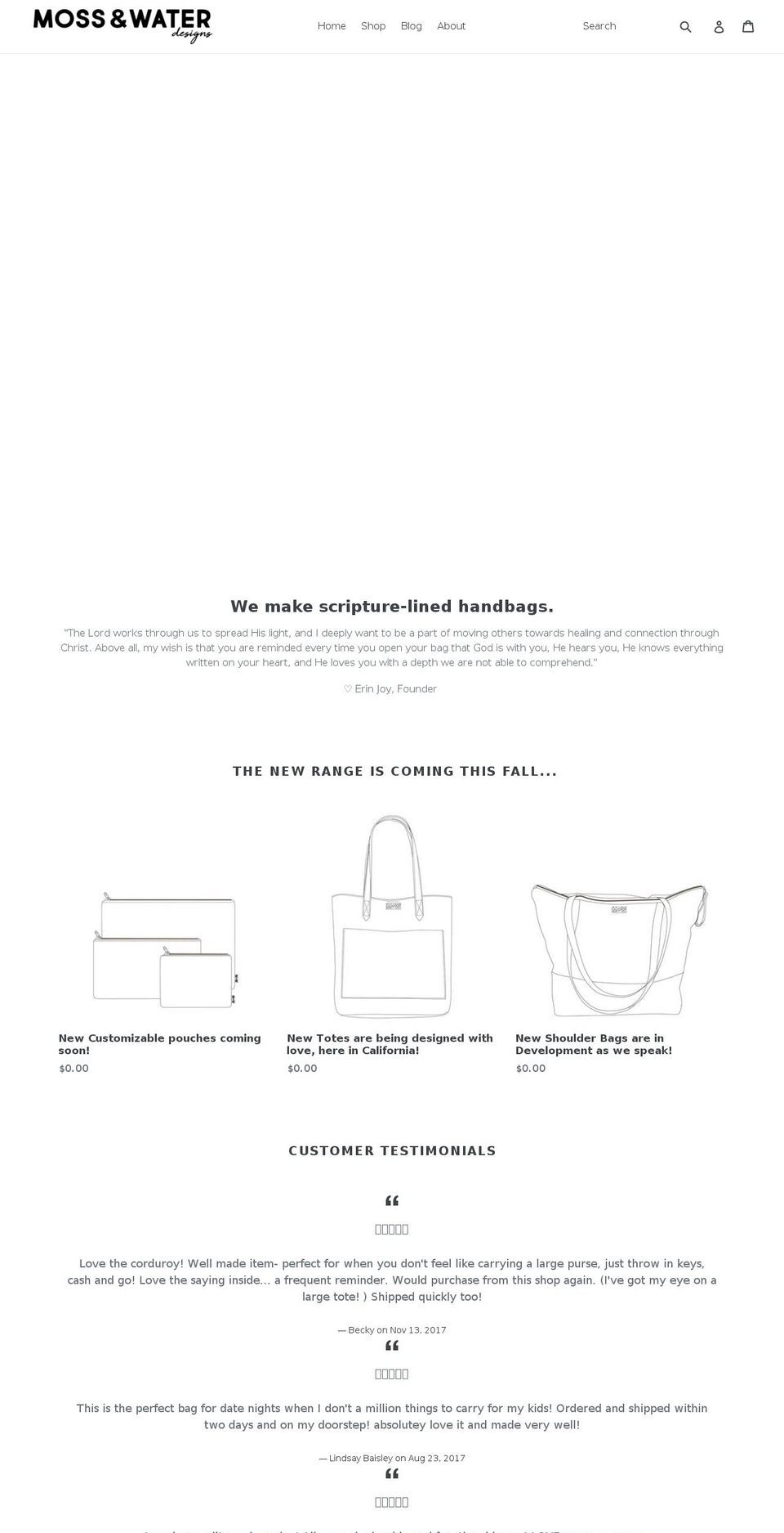 mossandwaterdesigns.com — Shopify storefront screenshot
