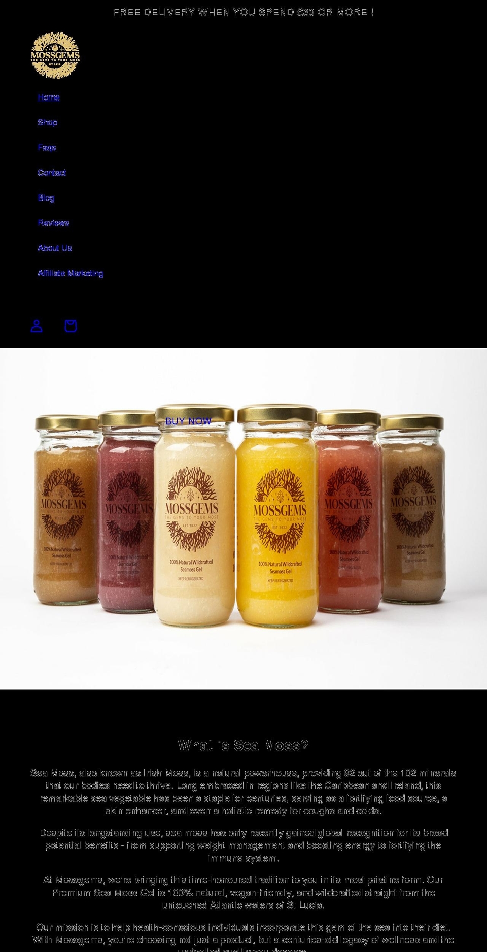 mossgems.com shopify website screenshot