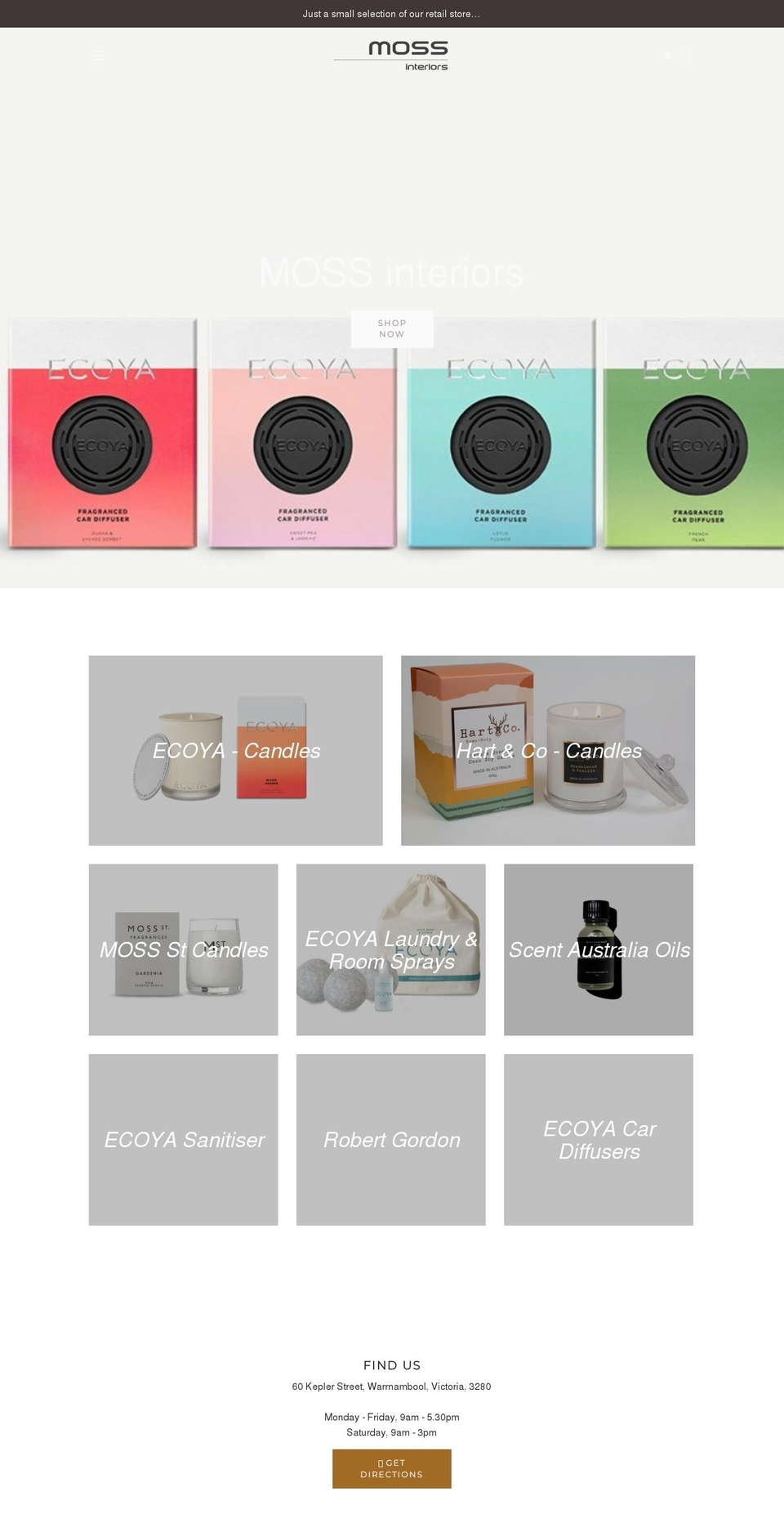 mossinteriors.com.au shopify website screenshot