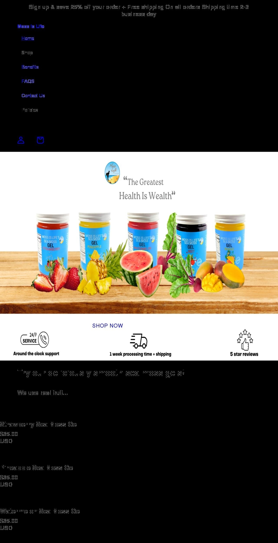 mossislife.com shopify website screenshot