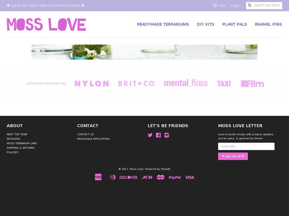 mossloveterrariums.com shopify website screenshot