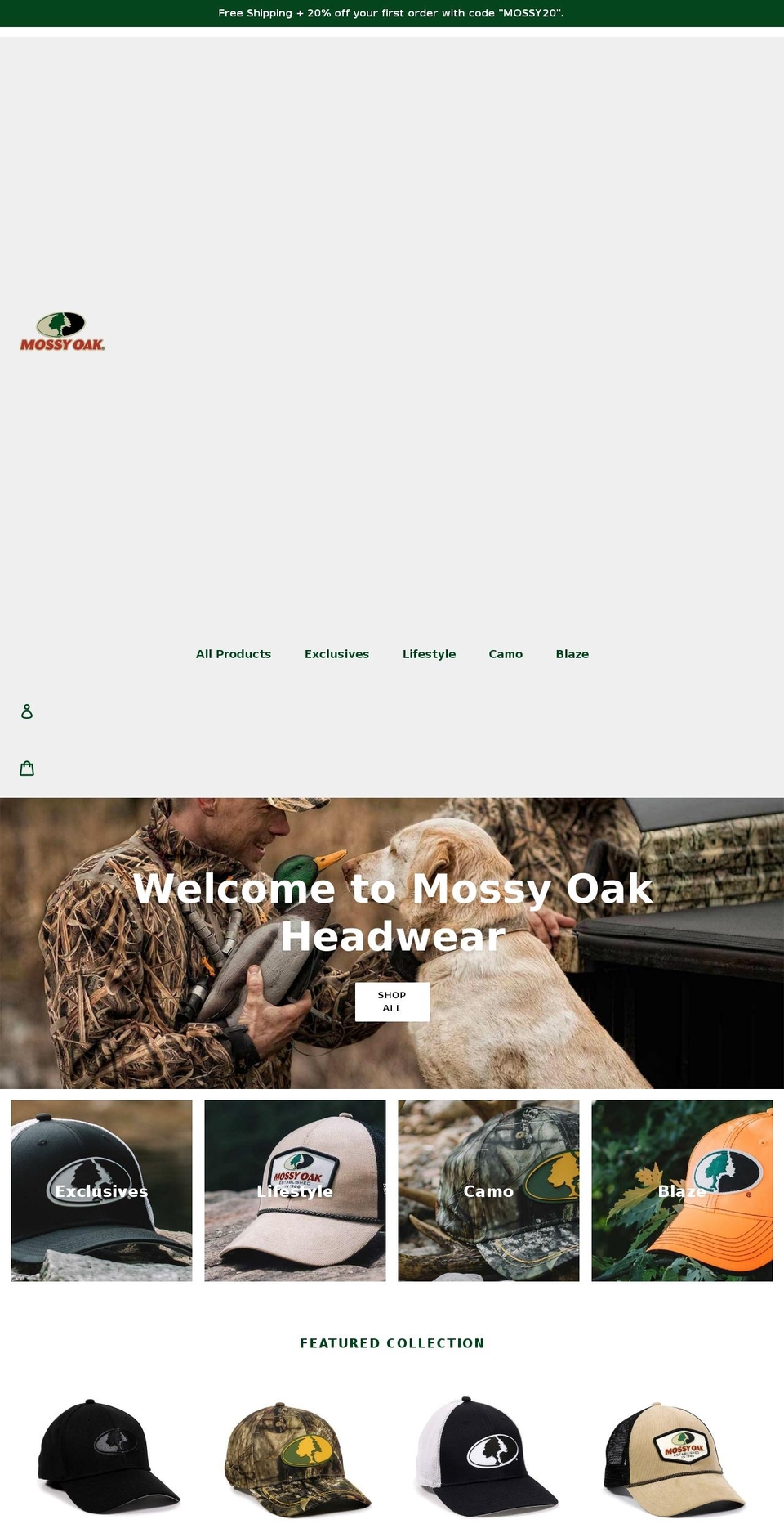 mossyoakheadwear.org shopify website screenshot