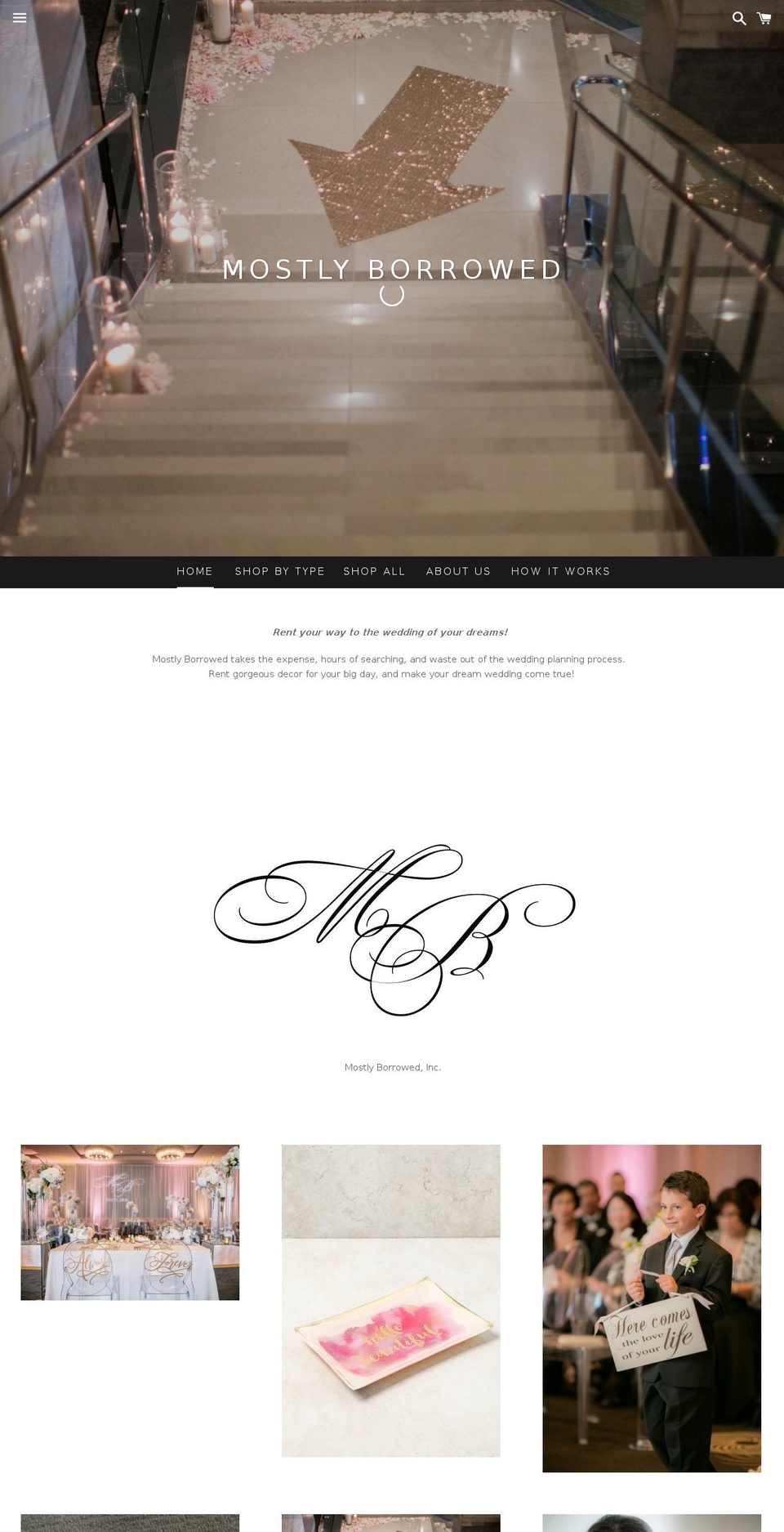 mostlyborrowedbridal.com shopify website screenshot