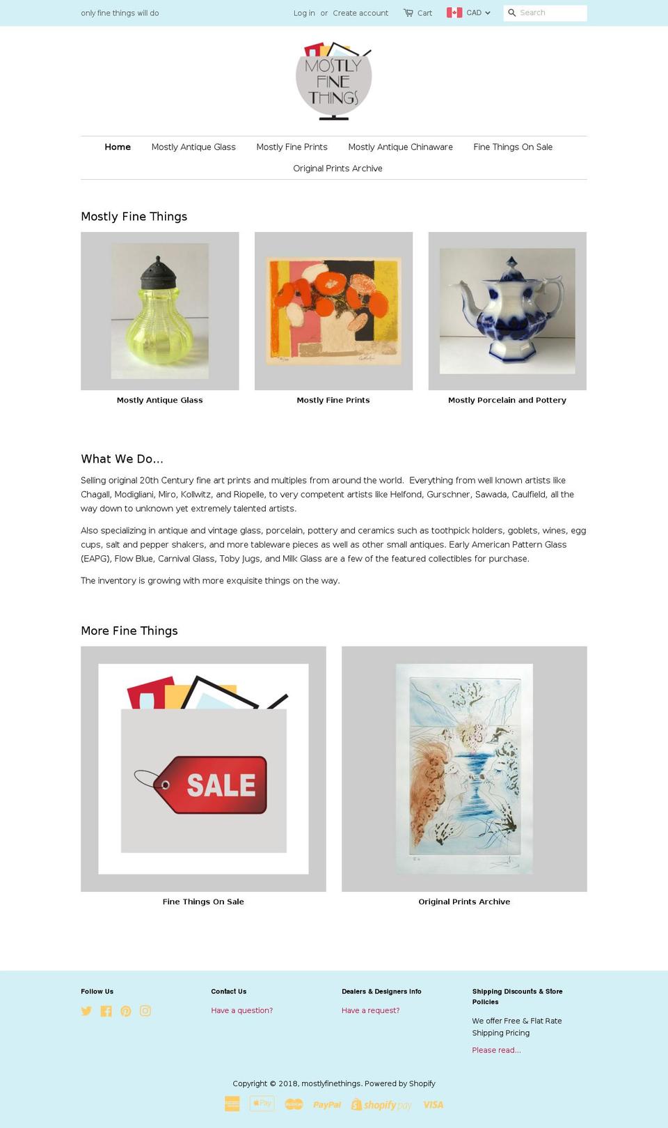 mostlyfinethings.com shopify website screenshot