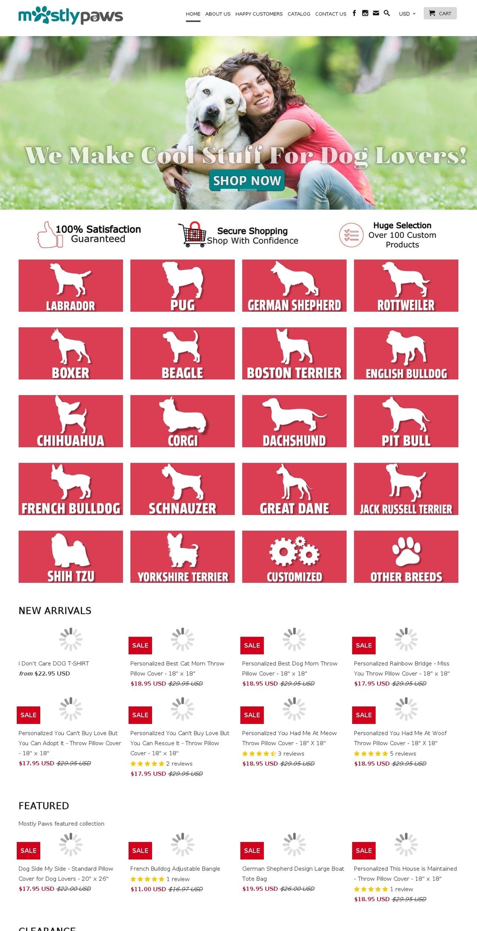 mostlypaws.com shopify website screenshot