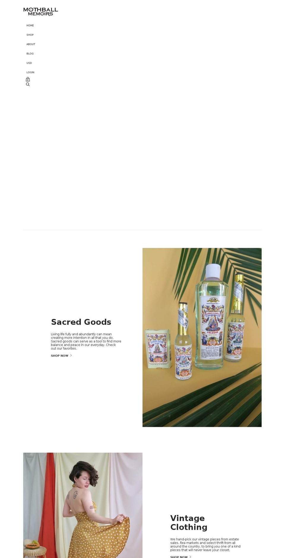 mothballmemoirs.com shopify website screenshot