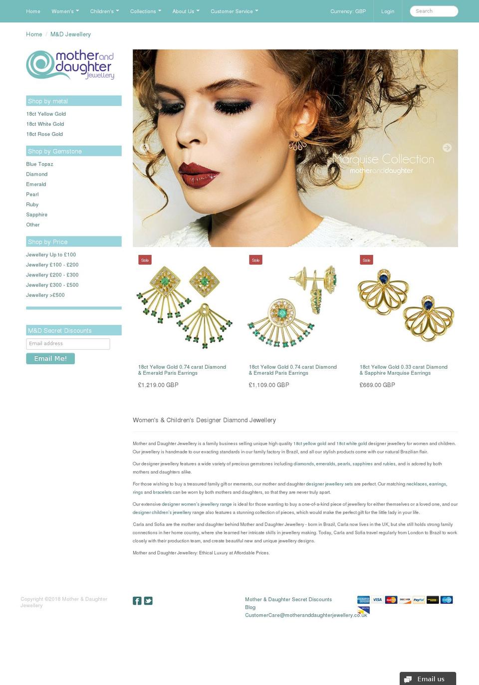 motheranddaughterjewellery.co.uk shopify website screenshot