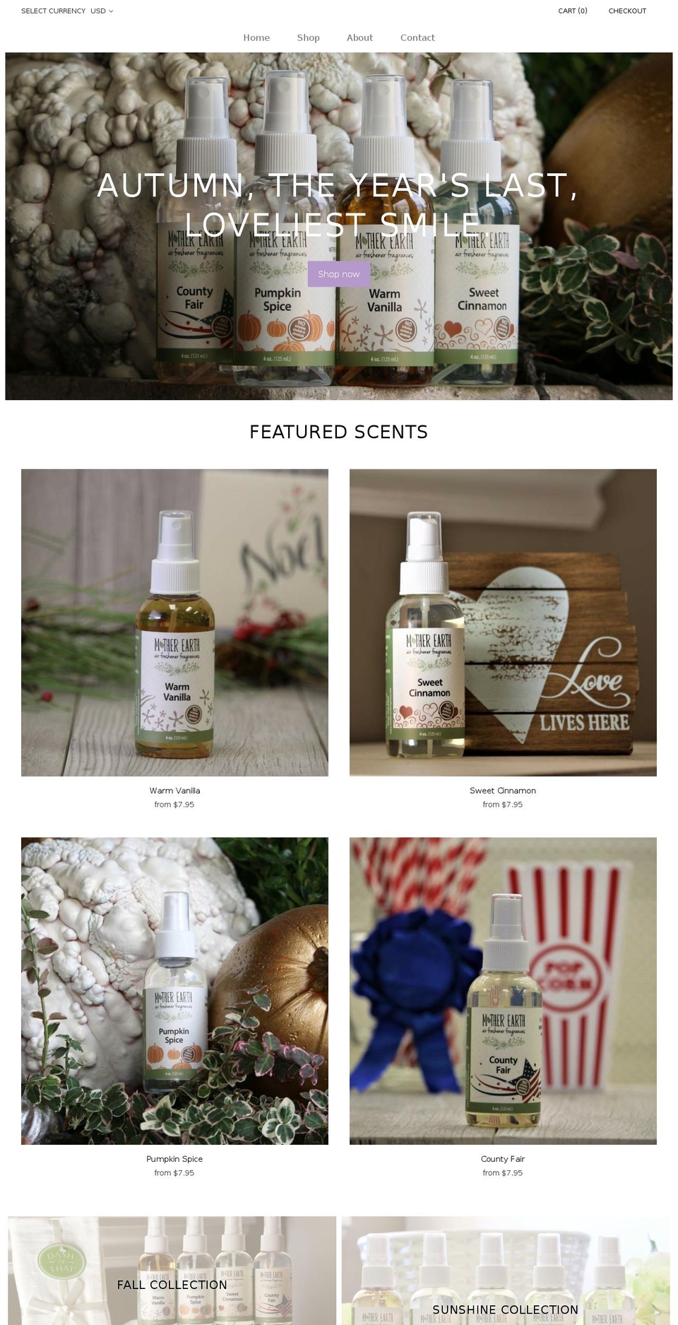 motherearthfragrance.com — Shopify storefront screenshot
