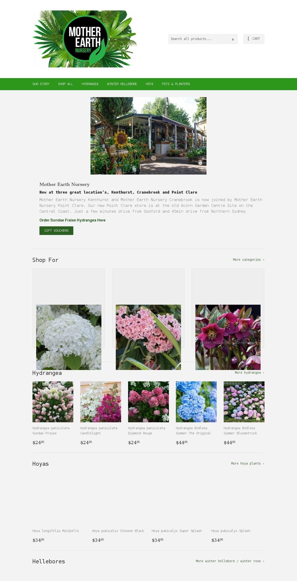 motherearthnursery.com.au shopify website screenshot