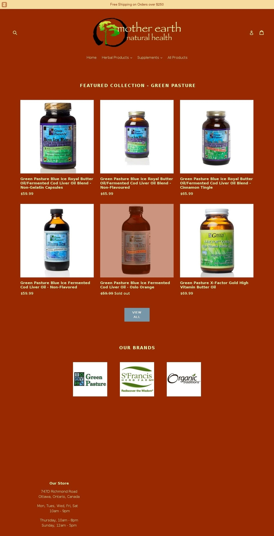 motherearthstore.ca shopify website screenshot