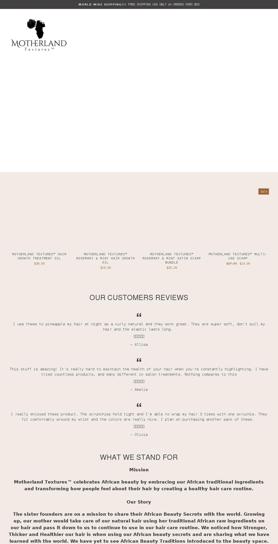 motherlandtextures.com shopify website screenshot