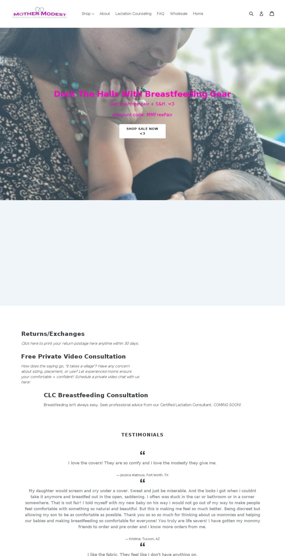 mothermodest.com — Shopify storefront screenshot