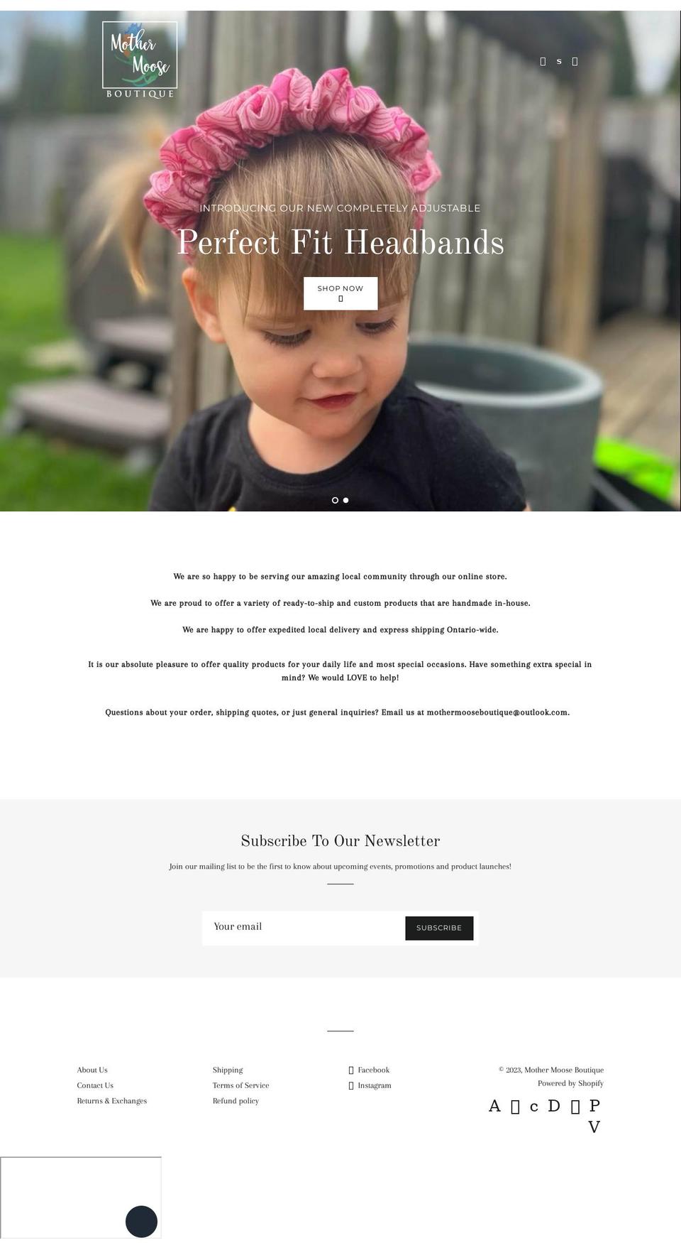 mothermoose.ca shopify website screenshot