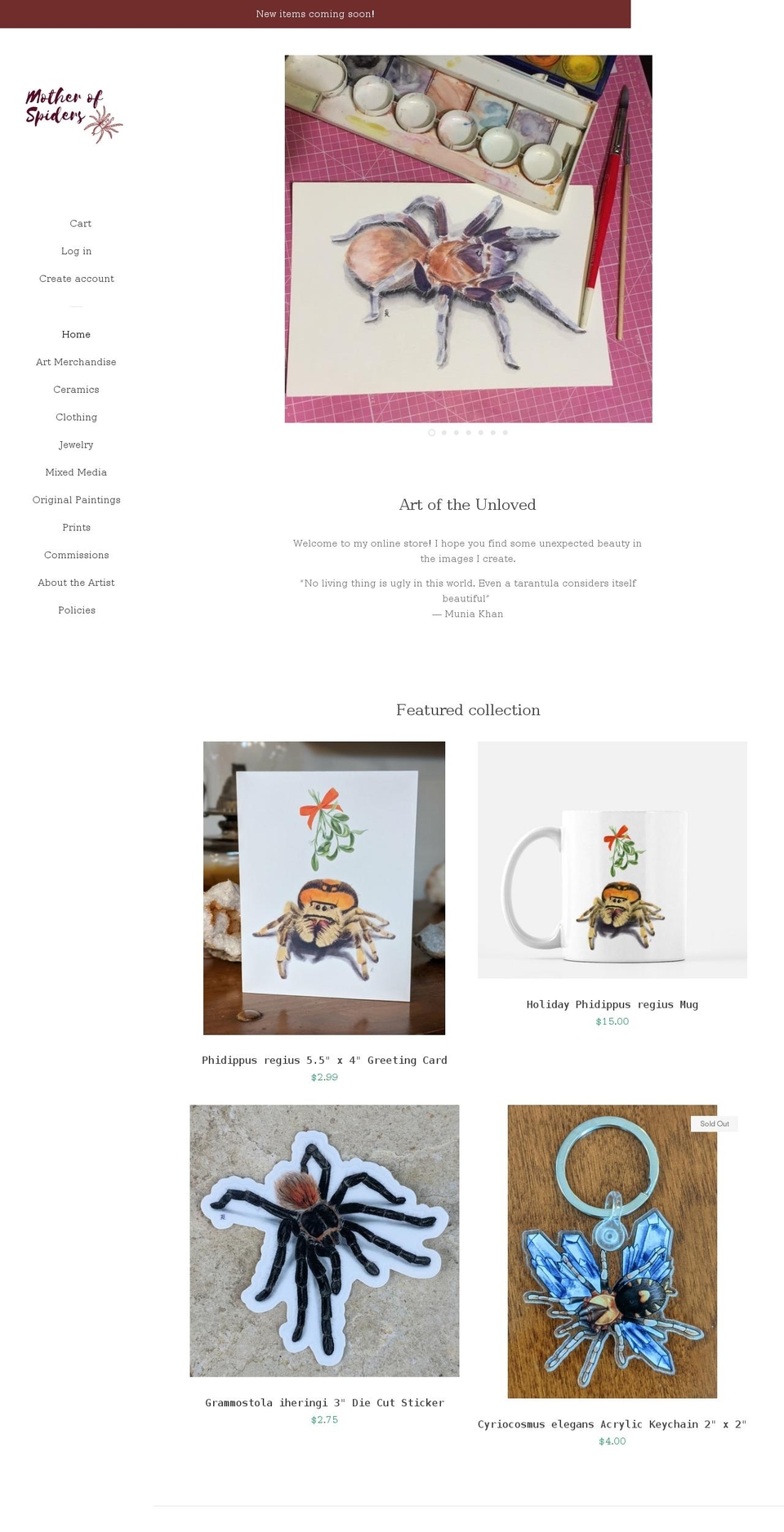 motherofspiders.com shopify website screenshot