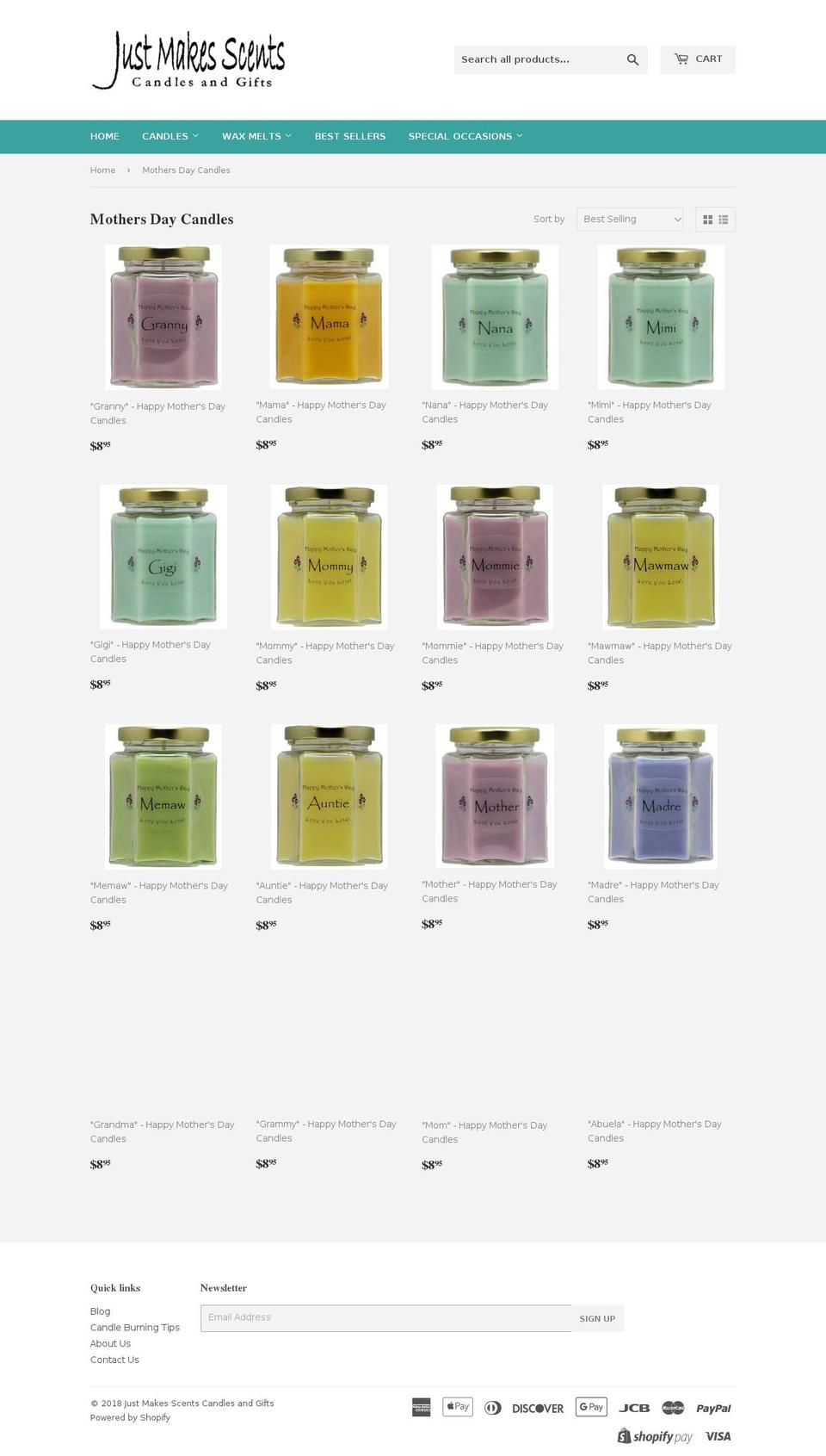 mothersdaycandles.com — Shopify storefront screenshot