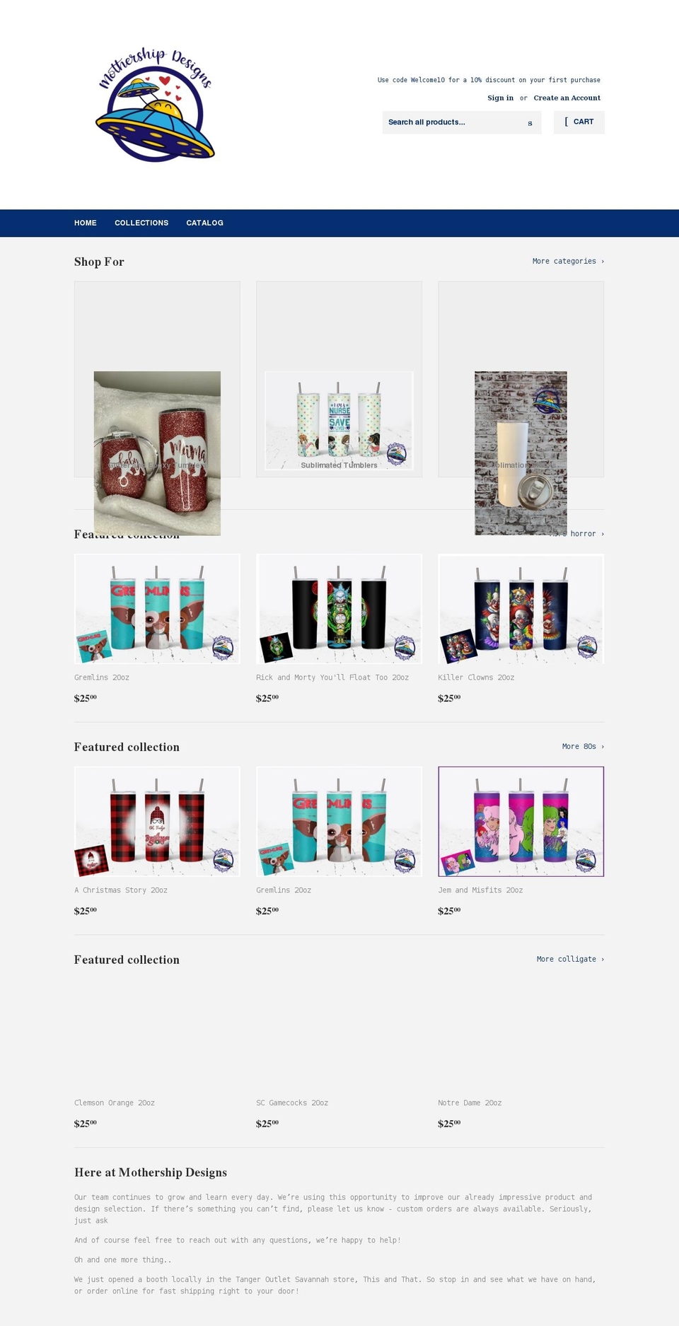 mothershipdesigns.com shopify website screenshot