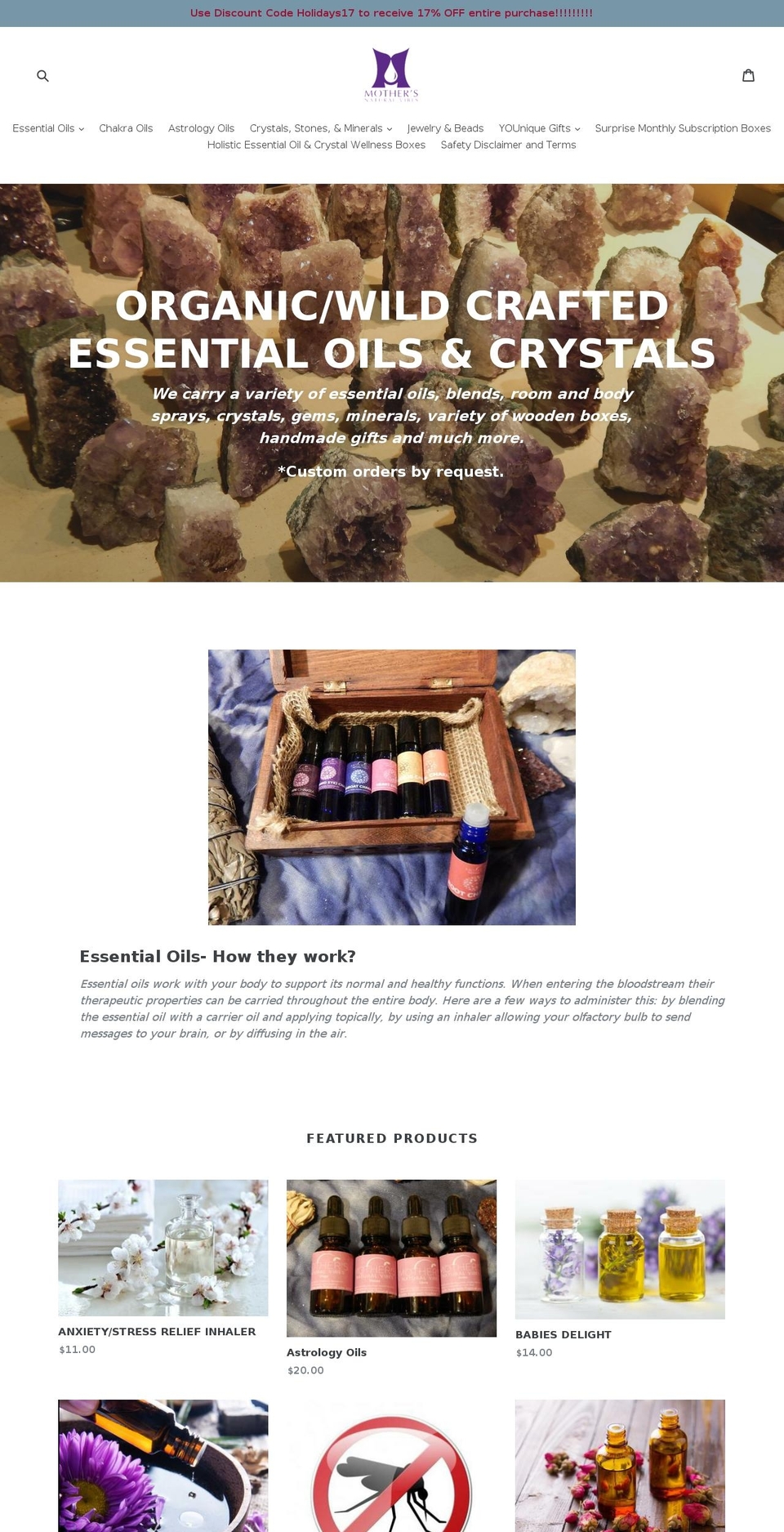 mothersnaturalvibes.com shopify website screenshot