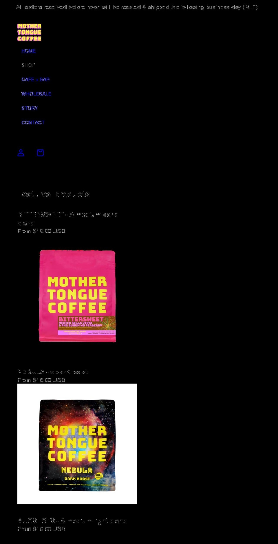 mothertongue.coffee shopify website screenshot