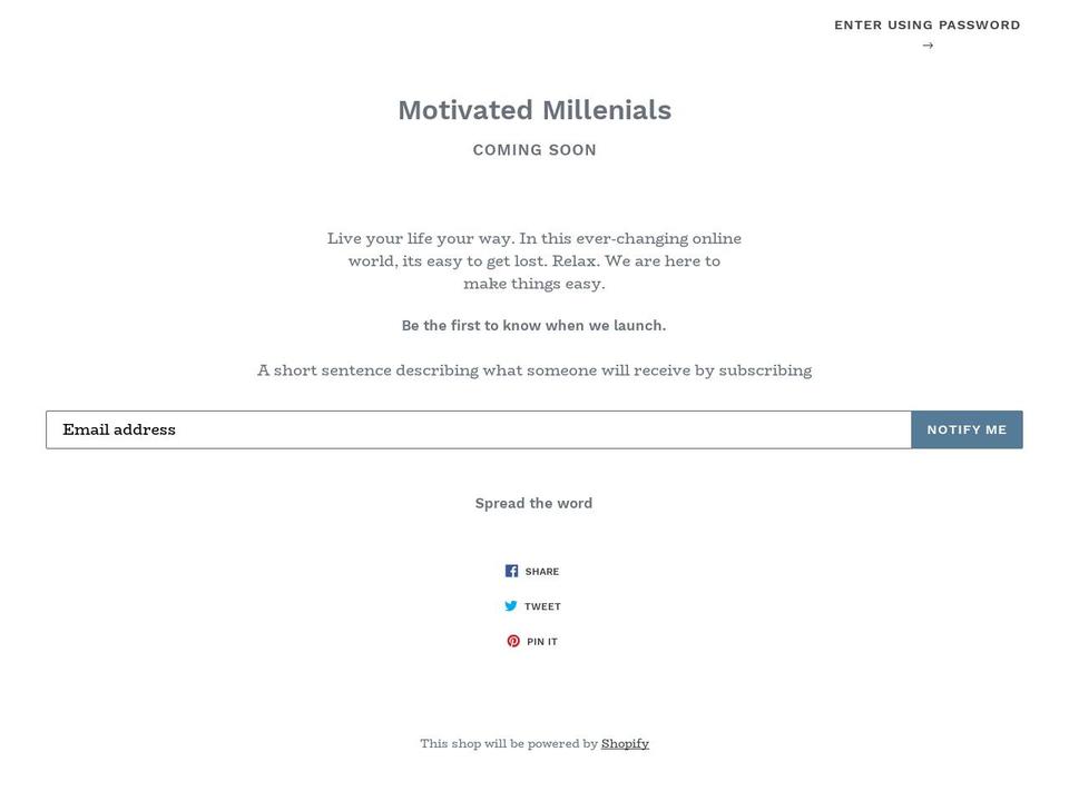 motivatingmillenials.com — Shopify storefront screenshot