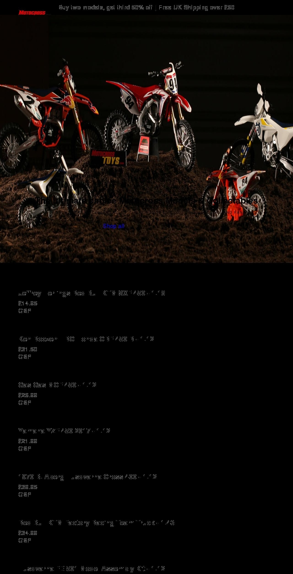 motocrosstoys.com shopify website screenshot