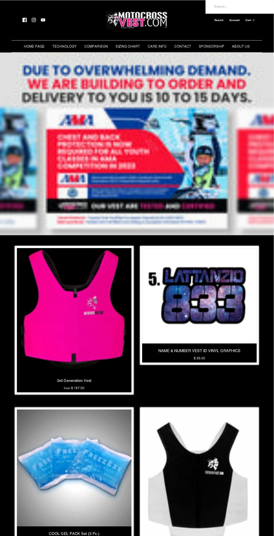 motocrossvest.com shopify website screenshot