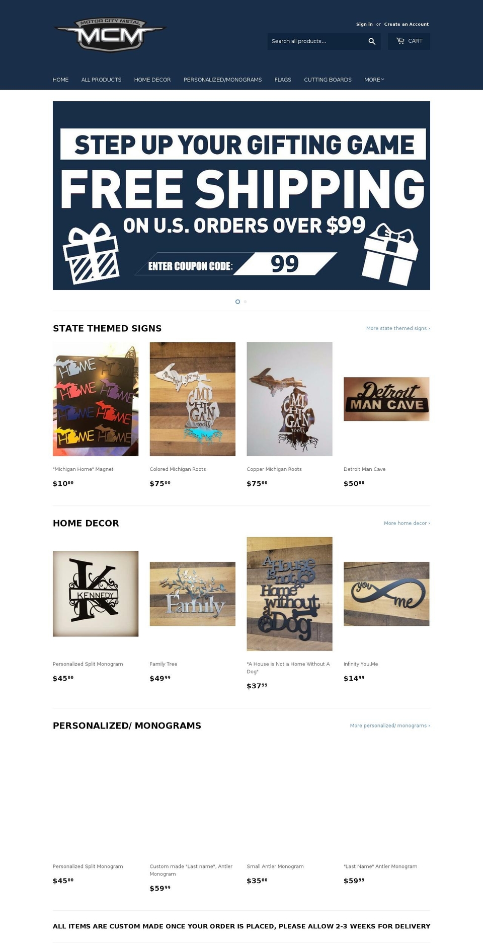 motorcitymetalart.com — Shopify storefront screenshot