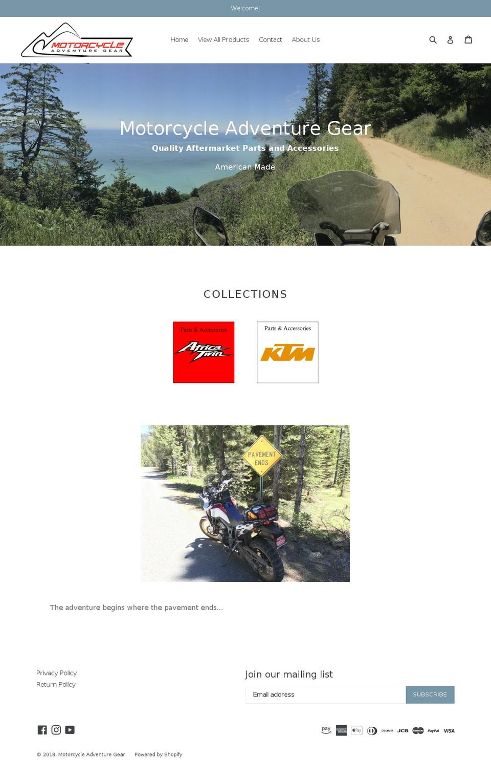 motorcycleadventuregear.com — Shopify storefront screenshot