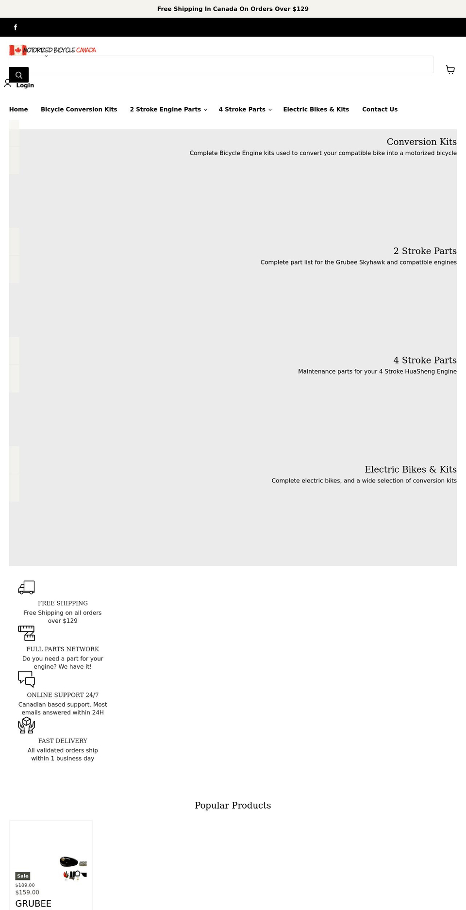 motorizedbicycle.com shopify website screenshot