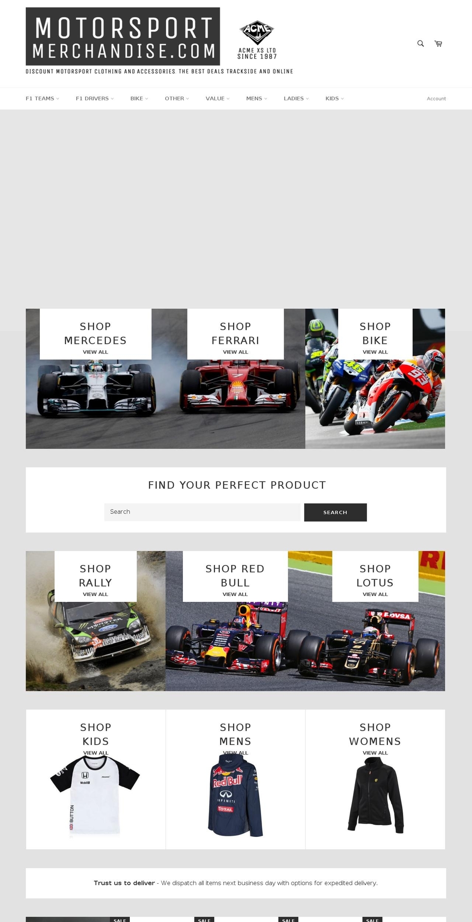 motorsport-merchandise.com shopify website screenshot