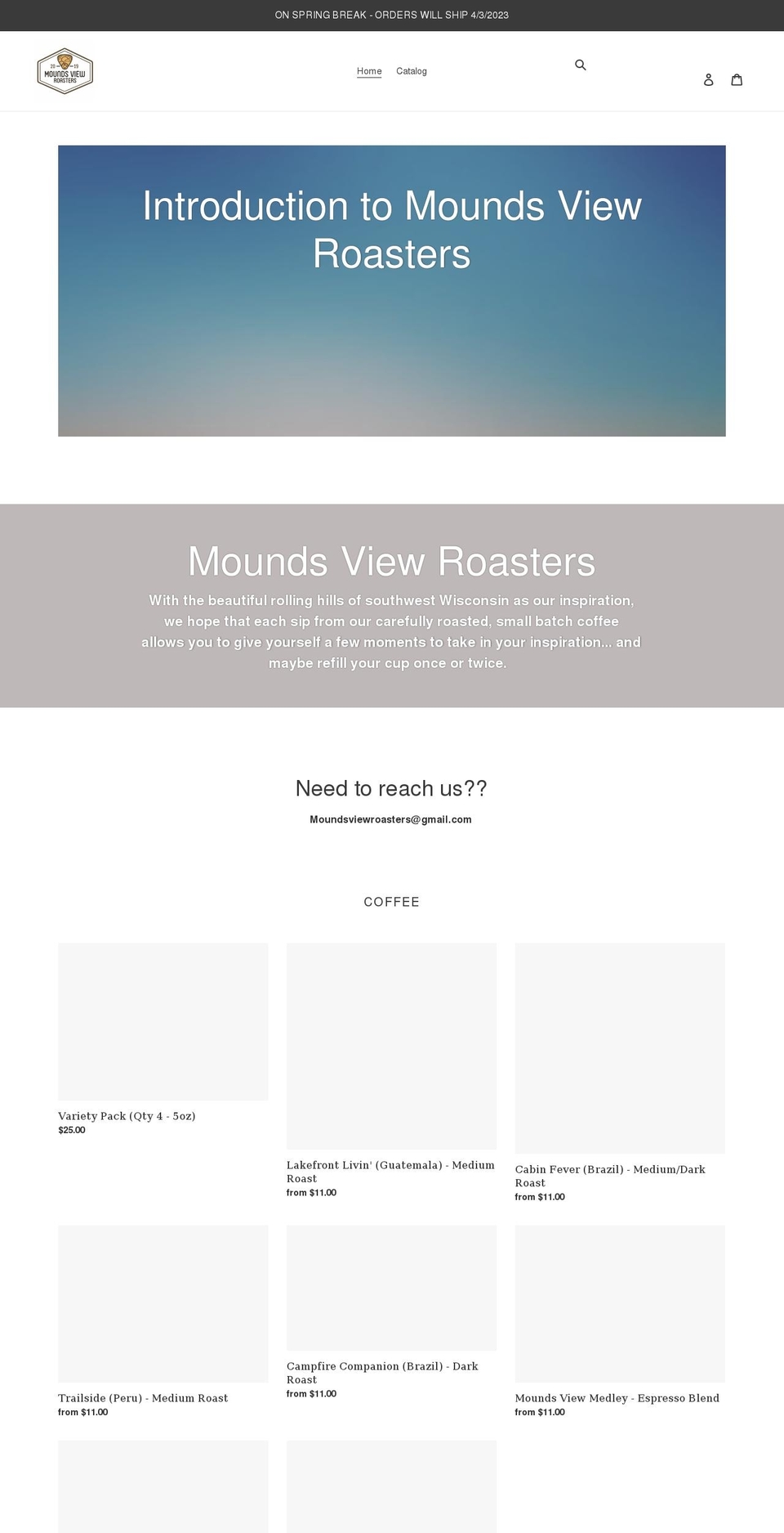 moundsviewroasters.com shopify website screenshot