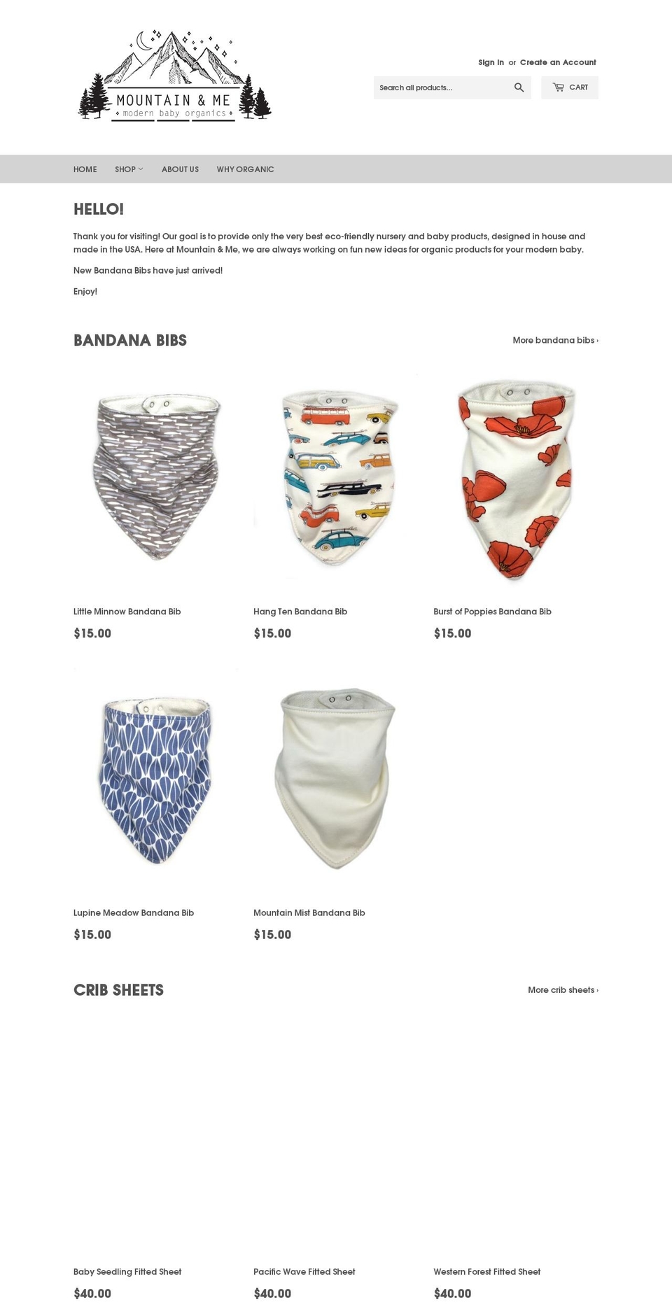 mountainandme.com — Shopify storefront screenshot