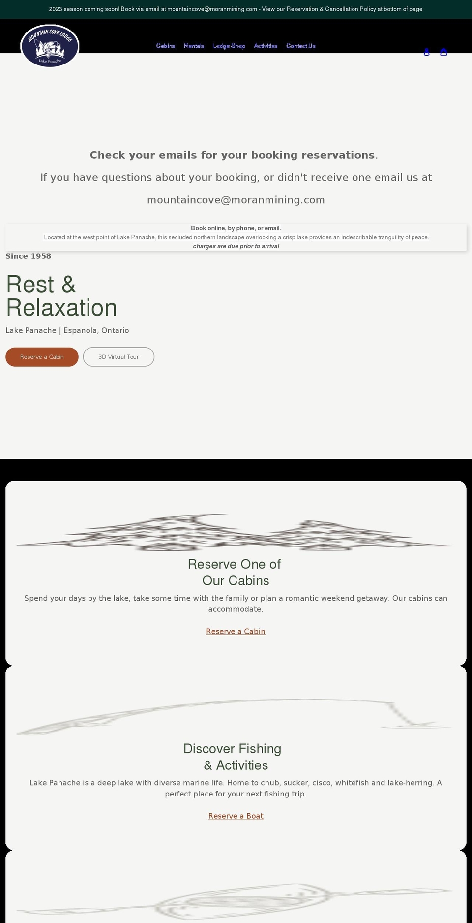 mountaincovelodge.com shopify website screenshot
