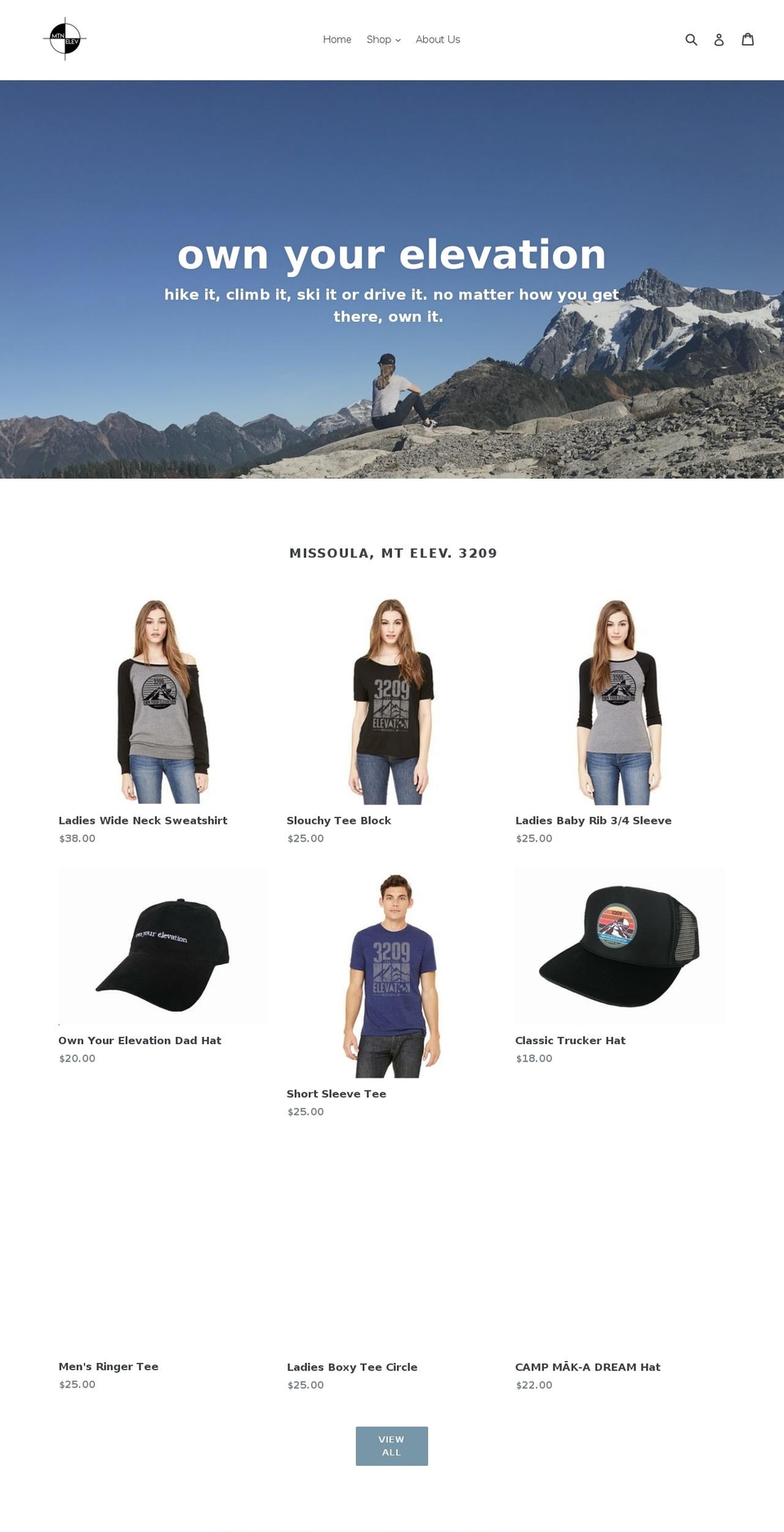 mountainelevations.com shopify website screenshot
