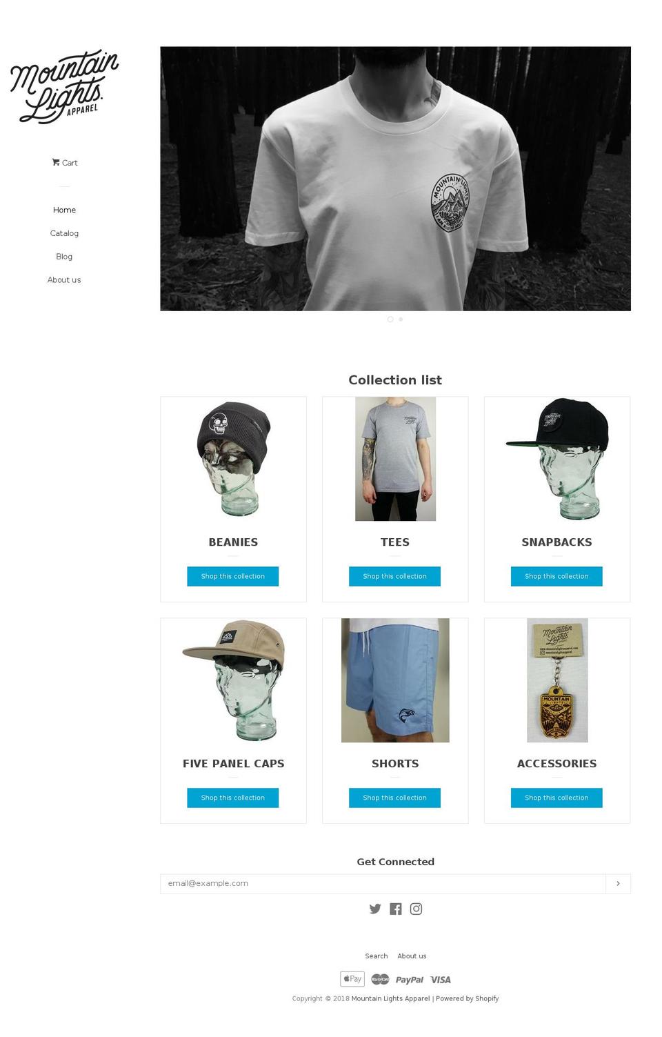 mountainlightsapparel.com shopify website screenshot