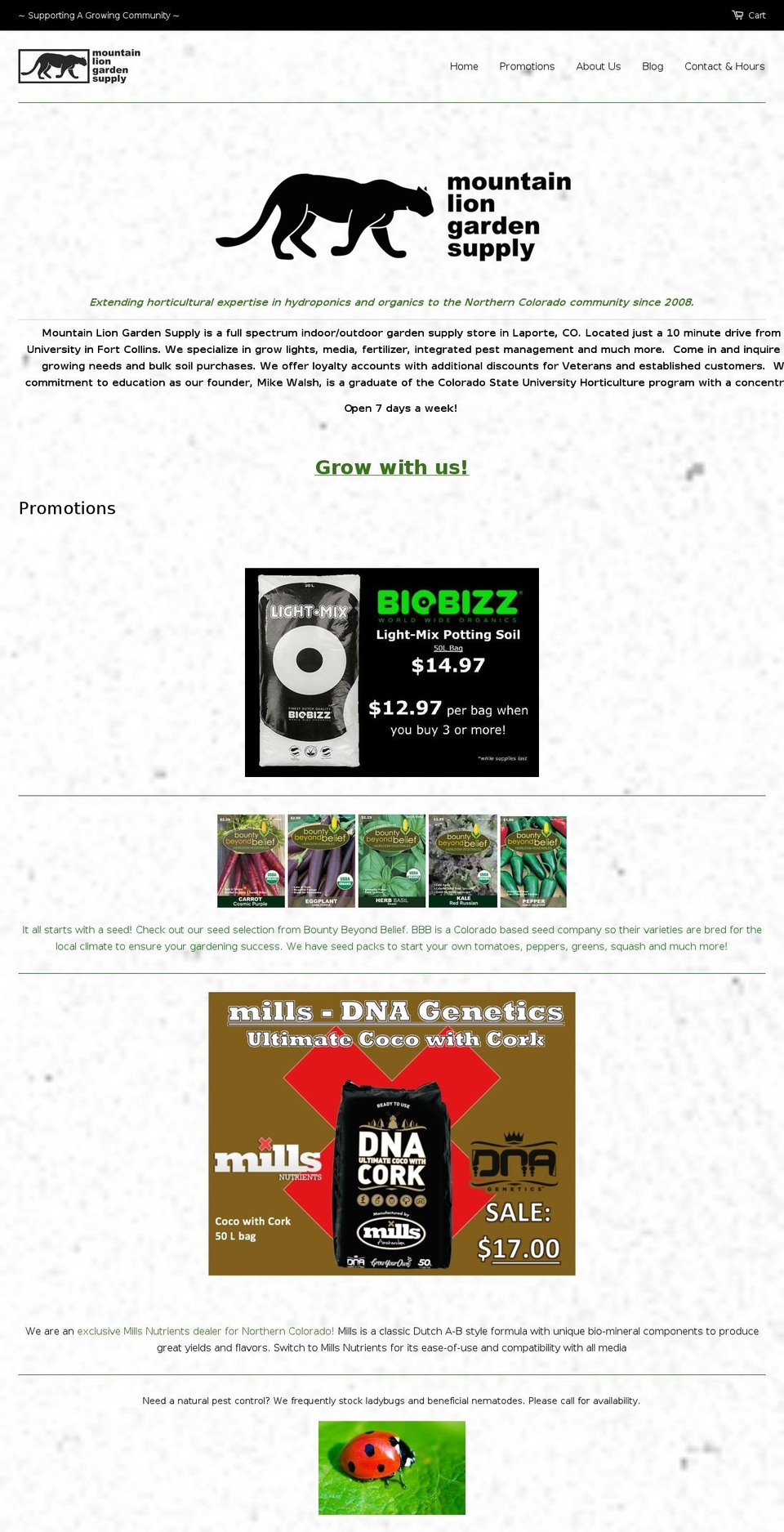 mountainliongardensupply.com shopify website screenshot