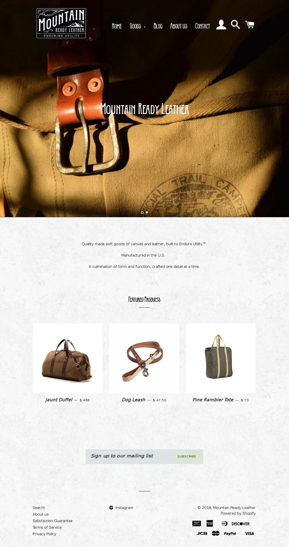 mountainreadyleather.com — Shopify storefront screenshot