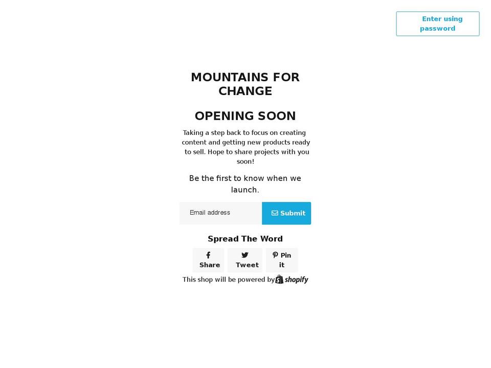 mountainsforchange.com shopify website screenshot