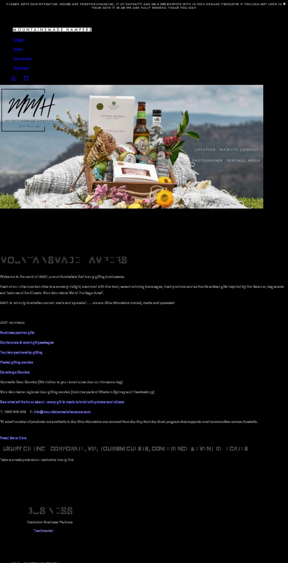 mountainsmadehampers.shop shopify website screenshot