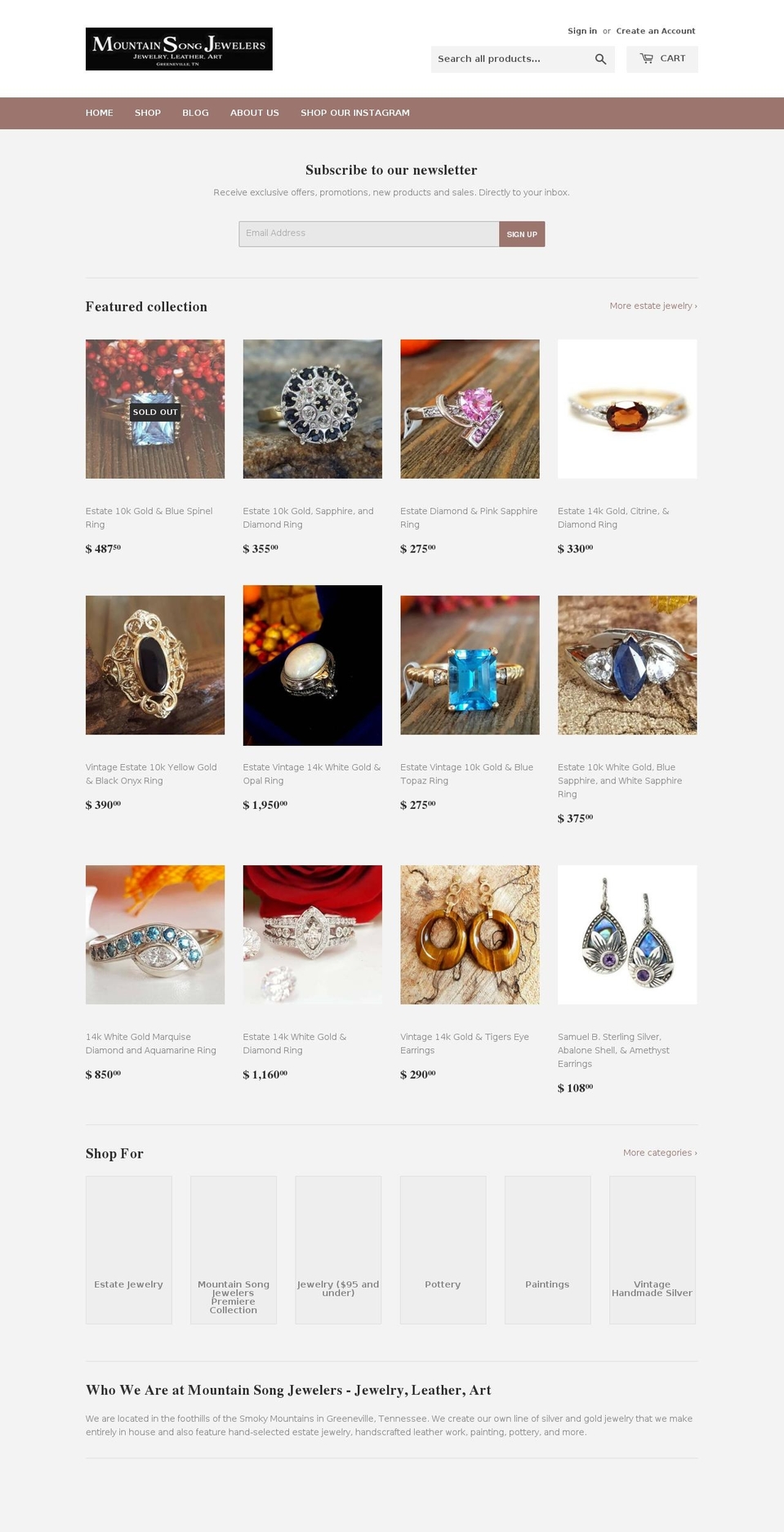 mountainsongjewelers.com — Shopify storefront screenshot