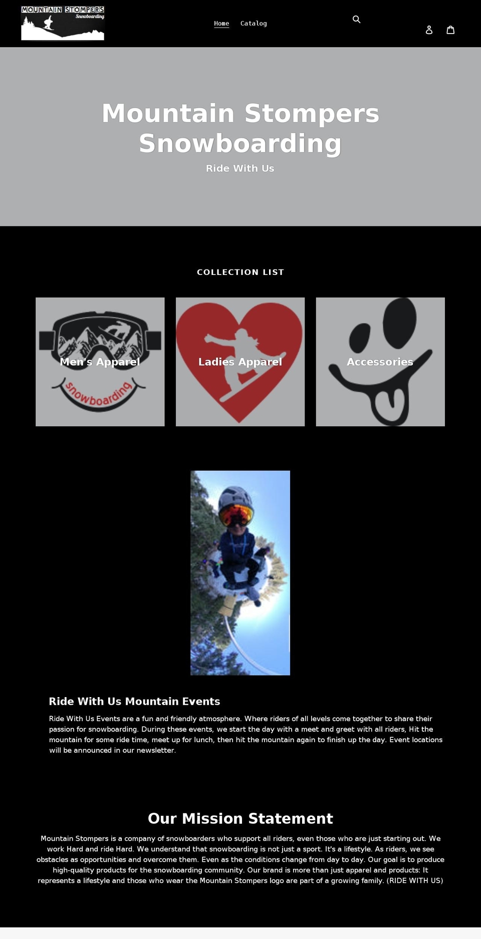 mountainstomperssnowboarding.com shopify website screenshot