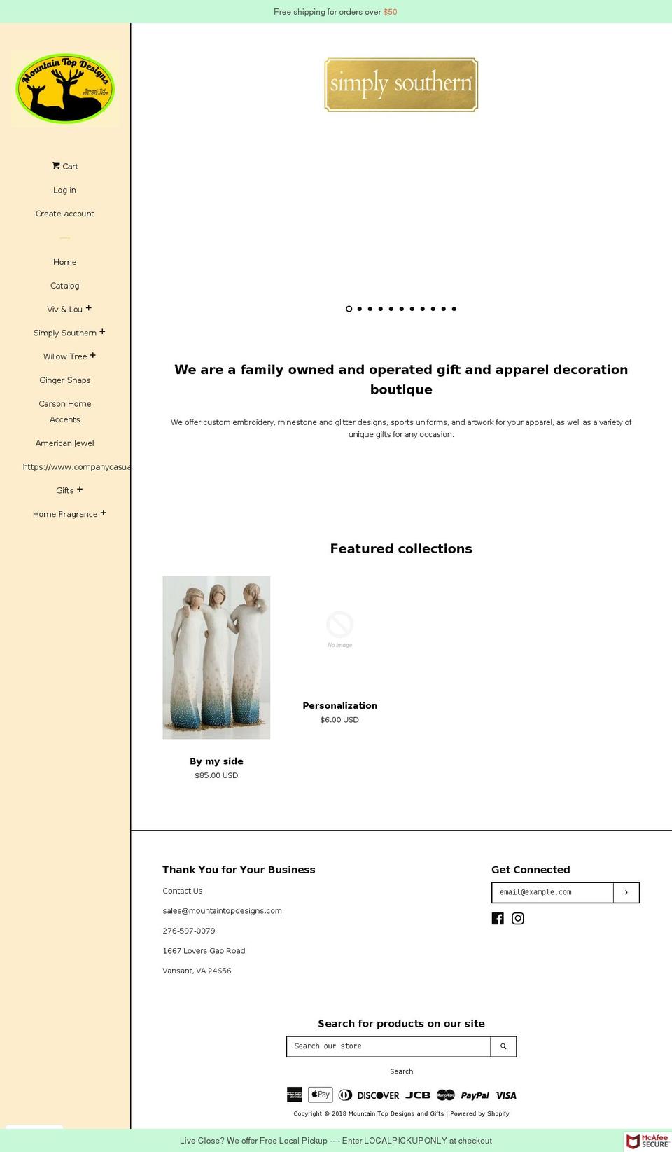mountaintopdesigns4u.com — Shopify storefront screenshot